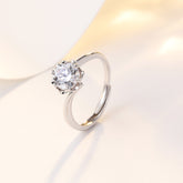 Round Zircon Flower Solitaire Silver Ring